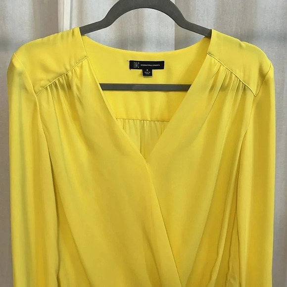 INC Wrap V Neck Long Sleeve Blouse in Yellow, Size M - Picture 3 of 12